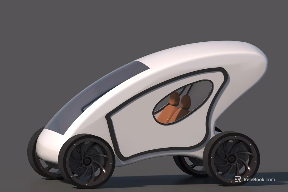 Futuristic White Car With Unique Curved Body Brown Seats And Black Wheels 3d model 