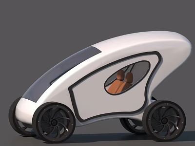 Futuristic White Car With Unique Curved Body Brown Seats And Black Wheels 3d model