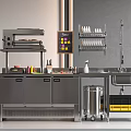 Modern Commercial Kitchen Setup With Stainless Steel Counter And Appliances