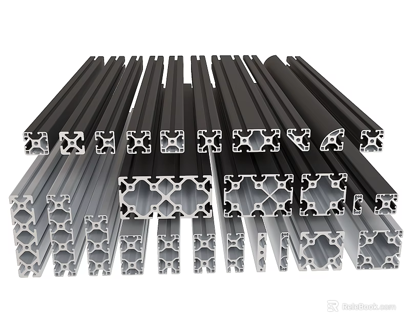 Industrial Aluminum Profiles Featuring Diverse Structural Designs And Cross Sections 3d model
