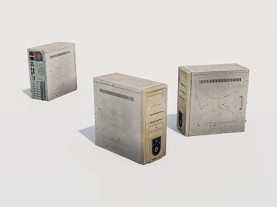 Three Vintage Computer Towers With Worn Design And Retro Desktop Appearance 3d model