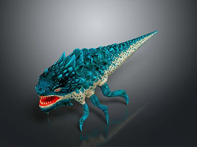 Blue Spiked Dinosaur Model With Open Mouth Sharp Teeth And Textured Turquoise Skin 3d model