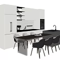 Modern Kitchen Dining Table Set With White Cabinets And Black Chairs 3d model
