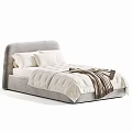 Double Bed With White and Pink Upholstered Headboard White Comforter and Brown Throw Blanket