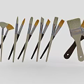 Collection of Assorted Paintbrushes with Different Bristle Types and Wooden White Handles