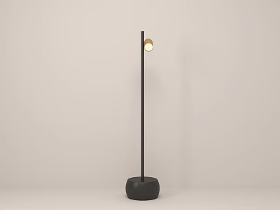 Modern Floor Lamp with Black Stand Round Base and Golden Lamp Head 3d model