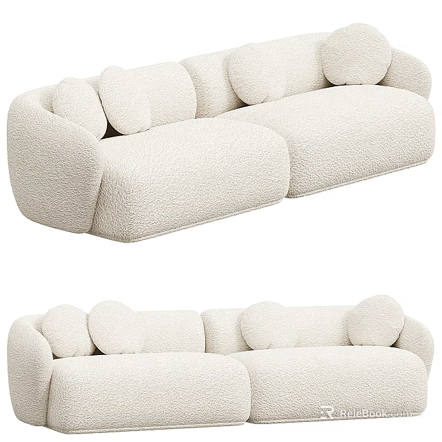 Modern Beige Sectional Sofa With Round Cushions And Plush Fabric Design 3d model 
