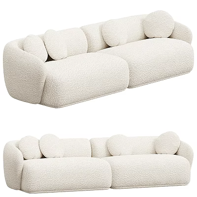 Modern Beige Sectional Sofa With Round Cushions And Plush Fabric Design 3d model