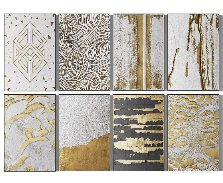 Abstract Decorative Textures Collection With Gold Silver Gray And White Patterns 3d model