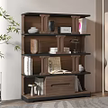 Modern Wooden Decorative Cabinet with Open Book Vase Table Lamp and Books on Shelves