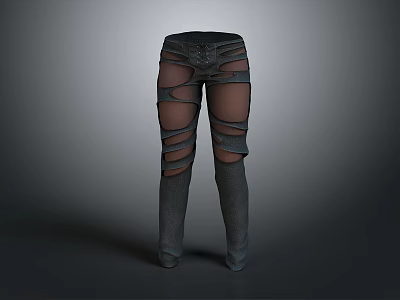 Street Style Ripped Pants With Torn Details And Straps In Dark Fabric Design 3d model