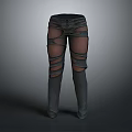 Street Style Ripped Pants With Torn Details And Straps In Dark Fabric Design