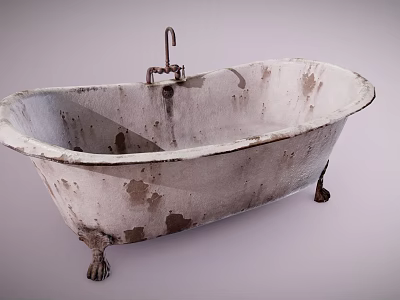 Isolated Vintage Bathtub With Peeling White Paint Brass Feet Old Faucet 3d model