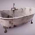 Isolated Vintage Bathtub With Peeling White Paint Brass Feet Old Faucet