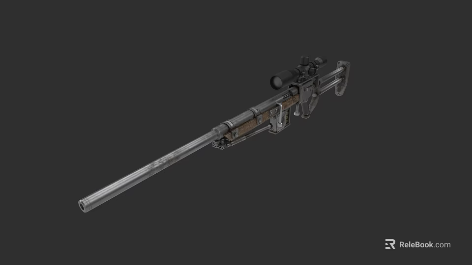 Modern Sniper Rifle With Long Barrel And Tactical Scope Detailed Design 3d model 