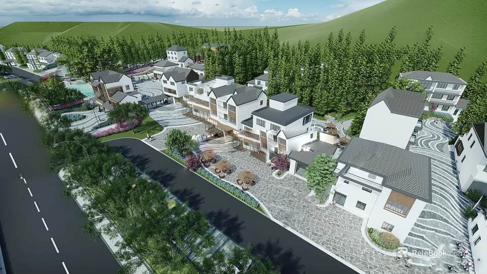 Scenic Wall In Traditional Chinese Architecture Complex With Green Trees And Courtyards 3d model 