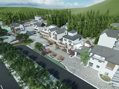 Scenic Wall In Traditional Chinese Architecture Complex With Green Trees And Courtyards 3d model