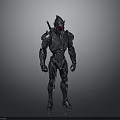 Futuristic Armored Warrior Character With Silver Mechanical Armor And Red Eyes