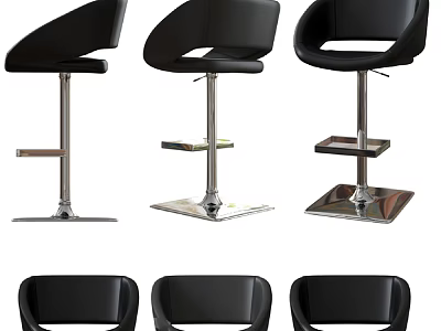 Modern Black Leather Bar Stools With Adjustable Metal Base And Footrest 3d model