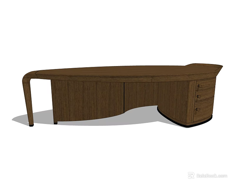 Elegant Wooden Curved Desk With Drawers For Home Office Furniture 3d model 