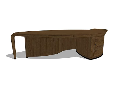 Elegant Wooden Curved Desk With Drawers For Home Office Furniture 3d model