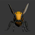 3D Rendered Yellow And Black Bee Model With Detailed Wings On Dark Background