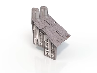 Traditional Architectural Building Model With Shingled Roof Two Chimneys And Windows 3d model