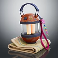 Decorative Wooden Lantern Furniture With Two Candles Folded Fabric Base Pink Lanyard And Colorful Beads