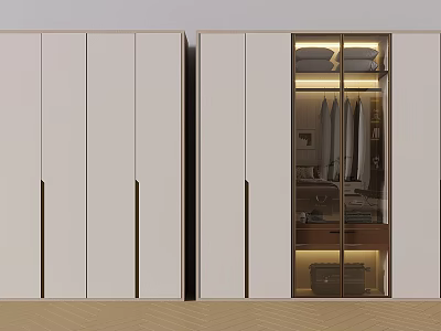 Modern Wardrobe Interior Design With Sliding Doors LED Lighting And Storage Shelves 3d model