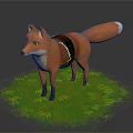 Orange Fox Wearing Black Harness Standing On Lush Green Grass