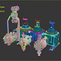 Blue Industrial Equipment Set With Pumps Valves Mixers And Metal Control Units