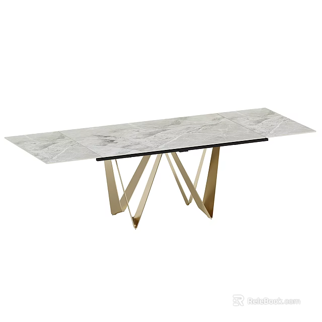 Elegant Modern Dining Table Design With Patterned Marble Top And Gold Metal Legs 3d model
