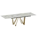 Elegant Modern Dining Table Design With Patterned Marble Top And Gold Metal Legs 3d model