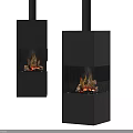 Modern Black Fireplace Interior With Stylish Designs And Burning Flames 3d model