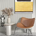 Modern Brown Leather Chairs With Small Round Table And Abstract Wall Art 3d model