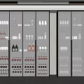 Modern Wine Cabinet With Glass Doors And Metal Frame Storing Wine Bottles And Glasses
