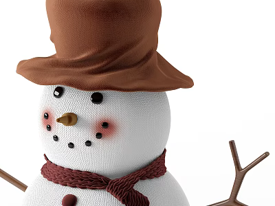 Snowman With Brown Hat Red Scarf Stick Arms And White Body Design 3d model