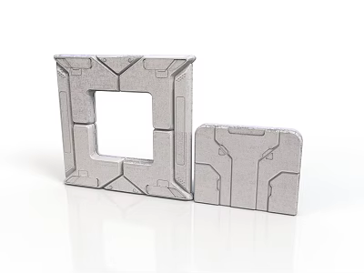 Gray Modular Construction Components With Geometric Patterns And Square Openings 3d model