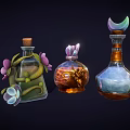 Decorative Magic Bottles With Floral Accents And Unique Glass Designs