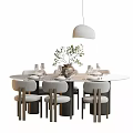Modern cream style dining table and chair combination 3d model