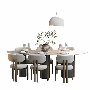 Modern cream style dining table and chair combination 3d model