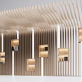 Modern Wooden Wavy Partition Design With Display Shelves And White Columns