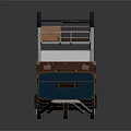 Blue And Brown Luggage With Yellow Straps On Metal Frame Luggage Cart