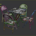 Vintage Style Folding Table And Chairs Set With Distressed Metal Finish