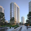 Modern High Rise Residential Buildings with Lush Greenery and Trees in Community Surroundings