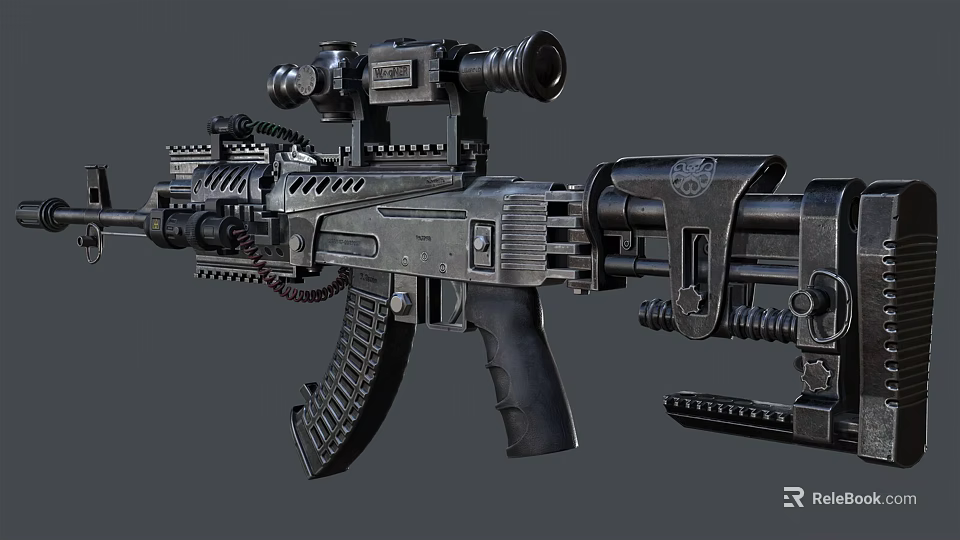 Tactical Assault Rifle With Metallic Finish Scope Magazine Handguard And Accessories 3d model 