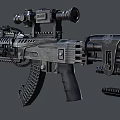 Tactical Assault Rifle With Metallic Finish Scope Magazine Handguard And Accessories