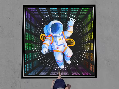 Interactive Astronaut Photo Spot With Colorful Grid And Radiant Pattern 3d model