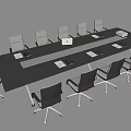Sleek Modern Conference Table With Multiple Gray Office Chairs And Laptop Documents 3d model