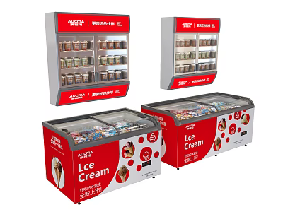 Commercial Ice Cream Display Freezers With Glass Doors And Storage Shelves 3d model